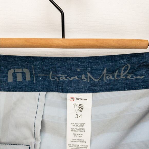 Travis Mathew Swim Boardshorts Mens 34W 10'' Inseam Blue Striped Unlined Pockets - Picture 3 of 11